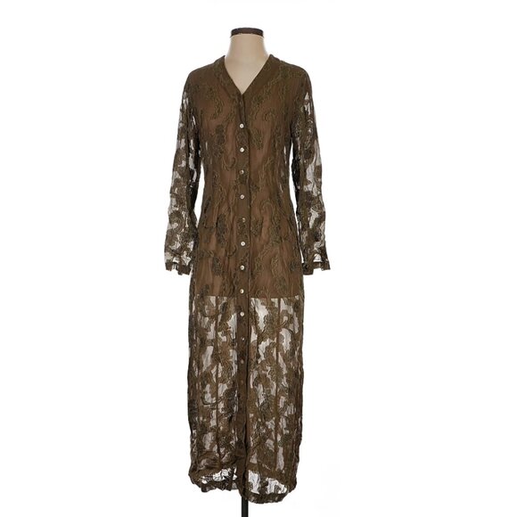 Isabelle Bird Green Brown Button Down Tunic Dress Size 4 - Picture 1 of 5